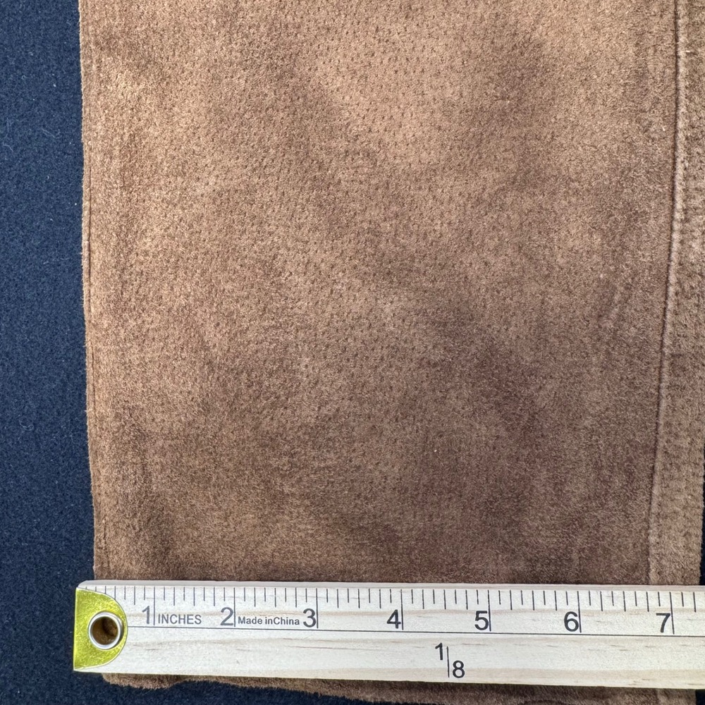 Vintage Tan Suede Leather High Waisted Straight Leg Western Pants Brown 8 - Picture 6 of 8